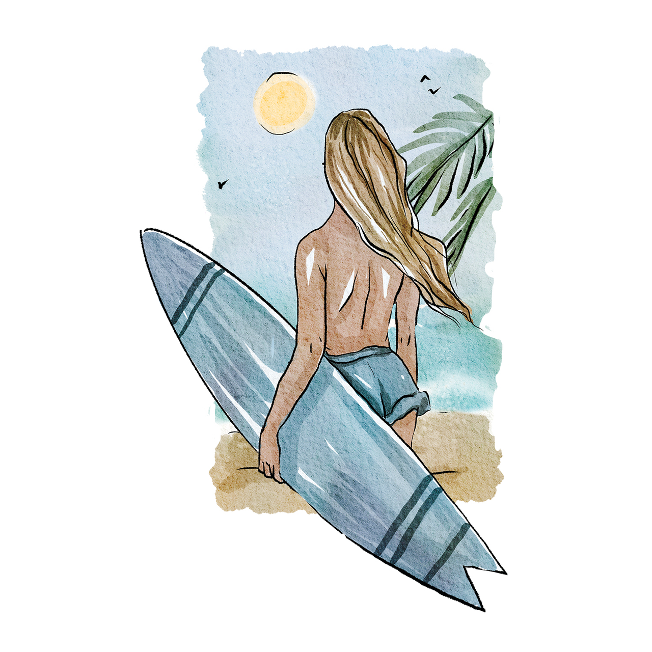 T-SHIRT AQUARELLE SURF LADY