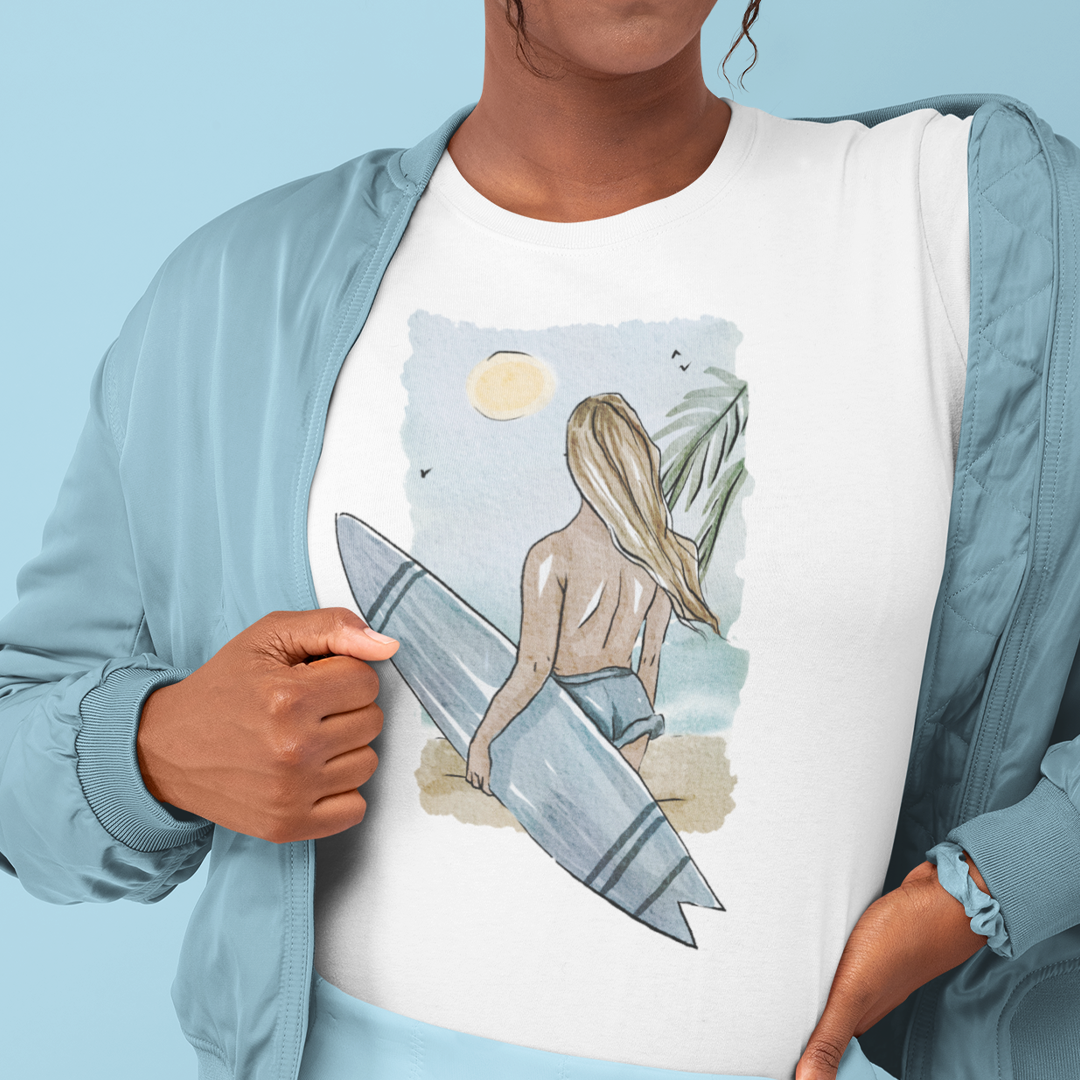 T-SHIRT AQUARELLE SURF LADY